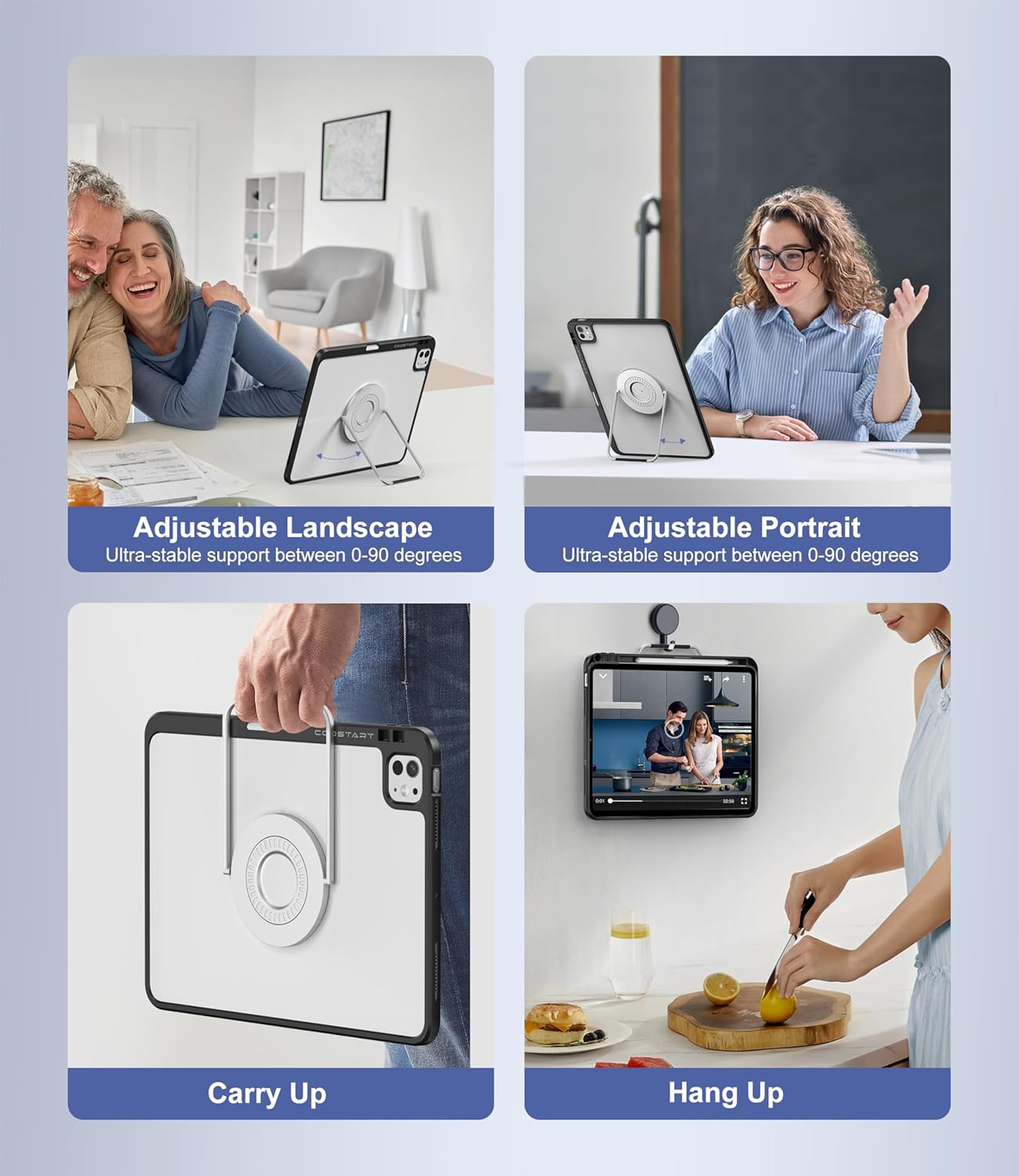 Rotating Case for iPad Air 11 Inch (M3/M2, 2025/2024), iPad Pro 11 Inch (4th/3rd/2nd/1st) & Air 5/4 with Pencil Holder, 360 Degree Rotating Stand for Portrait/Landscape Modes, Case with Stand, Black