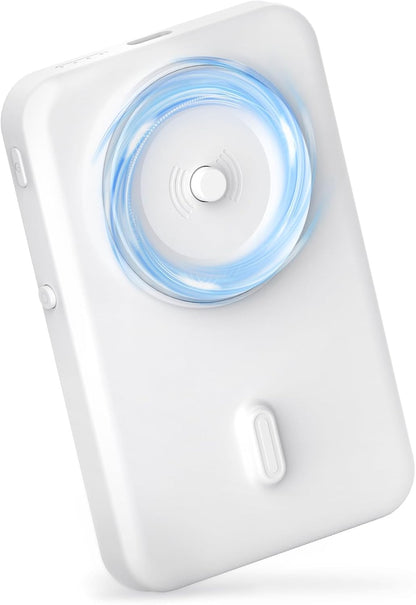 Wireless Portable Charger for Samsung, 5000mAh Ultra Slim Power Bank with Innovative Electric Suction Cup, Compatible with iPhone and Android Cell Phone, Support 22.5W USB-C PD Fast Charging, White
