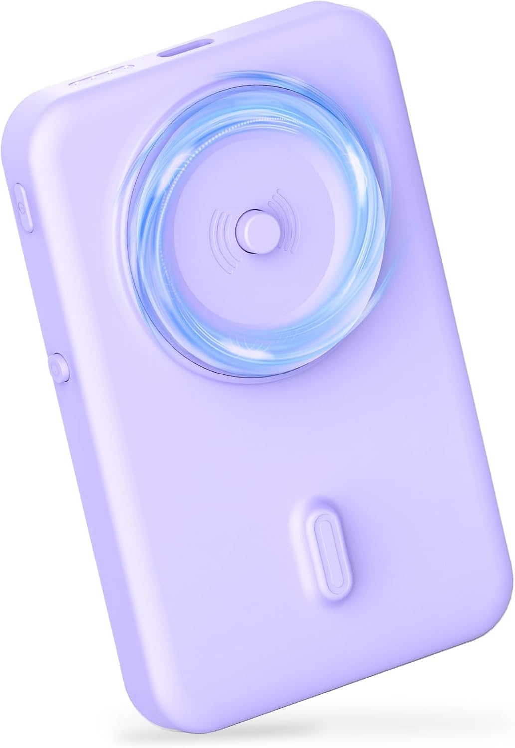 Wireless Portable Charger for Samsung, 5000mAh Ultra Slim Power Bank with Innovative Electric Suction Cup, Compatible with iPhone and Android Cell Phone, Support 22.5W USB-C PD Fast Charging, Purple