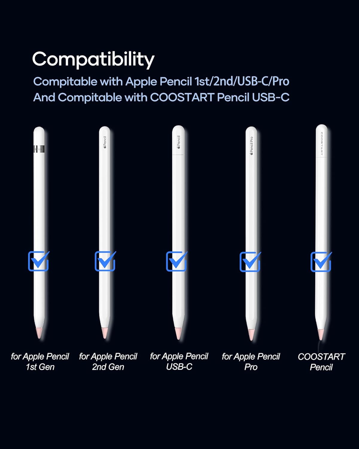 Replacement Tips for Apple Pencil 2nd Gen/1st Gen/USB-C/Apple Pencil Pro Generation, Exact Match to Apple Pen Nibs, Pink, 6 Pack