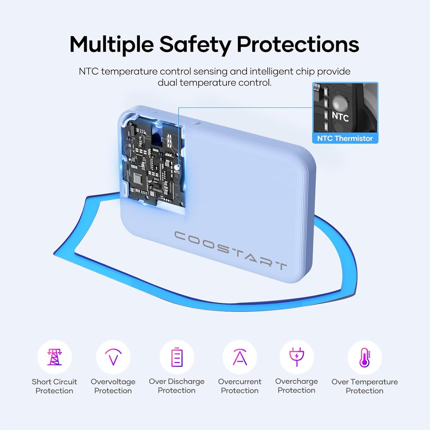 Wireless Portable Charger for Samsung, 5000mAh Ultra Slim Power Bank with Innovative Electric Suction Cup, Compatible with iPhone and Android Cell Phone, Support 22.5W USB-C PD Fast Charging, Blue
