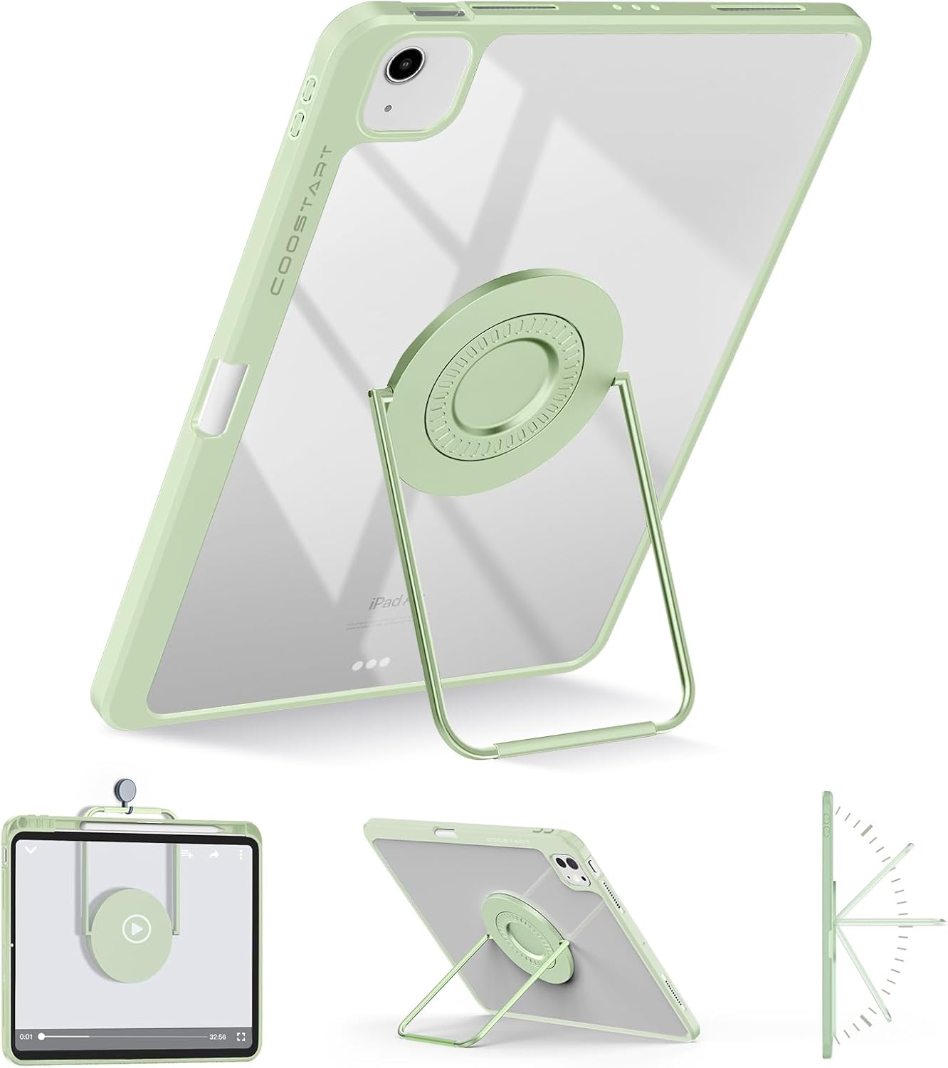 Rotating Case for iPad Air 11 Inch (M3/M2, 2025/2024), iPad Pro 11 Inch (4th/3rd/2nd/1st) & Air 5/4 with Pencil Holder, 360 Degree Rotating Stand for Portrait/Landscape Modes, Case with Stand, Green
