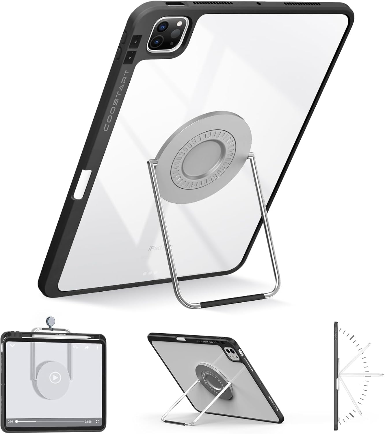 Rotating Case for iPad Pro 11 inch 2024 5th Generation (M4) with Pencil Holder, 360 Degree Rotating Stand for Portrait/Landscape/Hanging Modes, Ultra-Light Protective Case with Stable Stand, Black