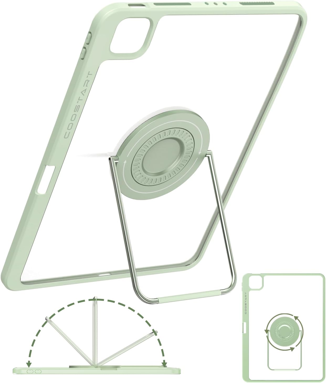 Rotating Case for iPad Pro 13 inch M4 (2024) with Pencil Holder, 360 Degree Rotating Stand for Portrait/Landscape Modes, Adjustable Viewing Angles, Ultra-Light Protective Case with Stable Stand, Green