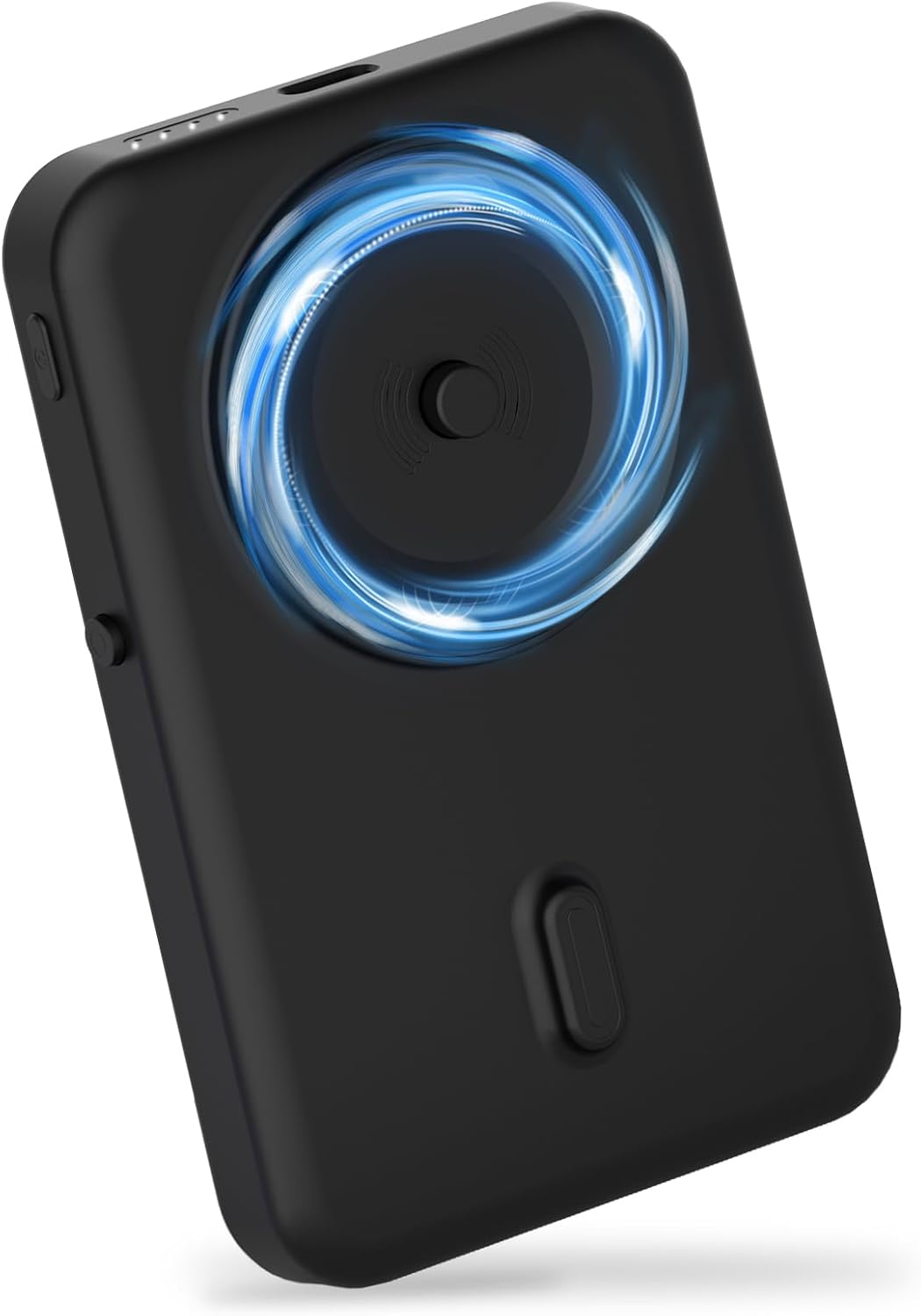 Wireless Portable Charger for Samsung, 5000mAh Ultra Slim Power Bank with Innovative Electric Suction Cup, Compatible with iPhone and Android Cell Phone, Support 22.5W USB-C PD Fast Charging, Black