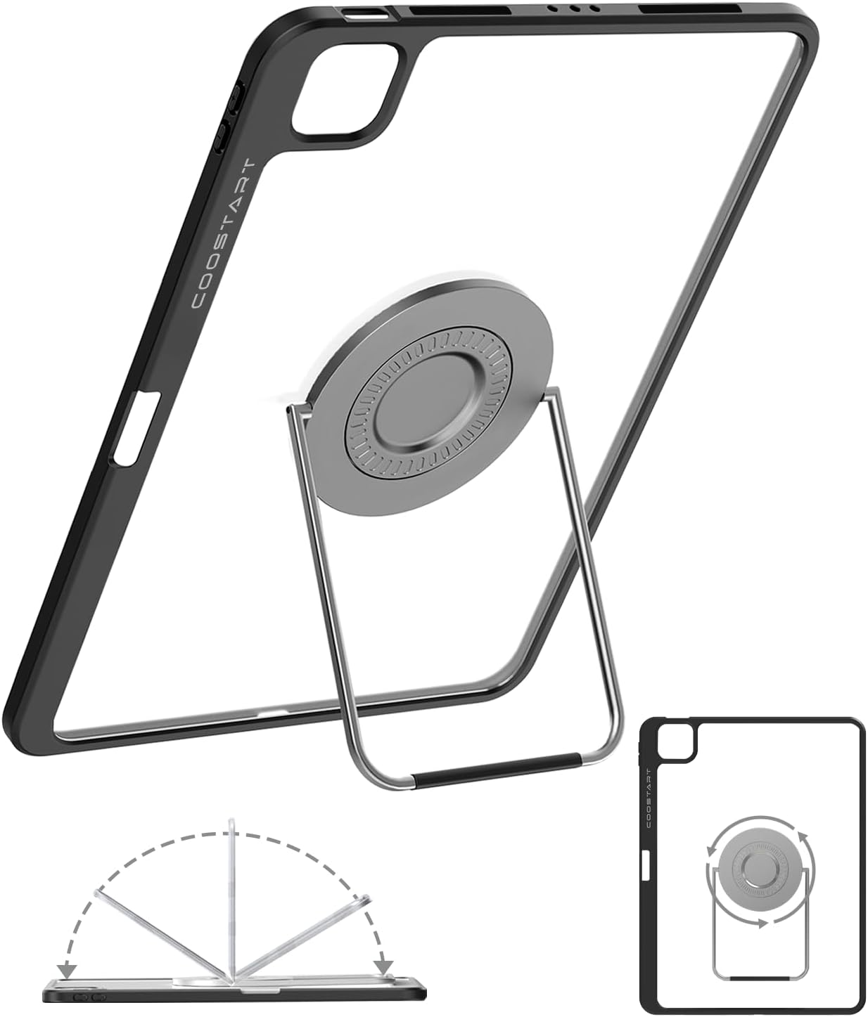 Rotating Case for iPad Pro 13 inch M4 (2024) with Pencil Holder, 360 Degree Rotating Stand for Portrait/Landscape Modes, Adjustable Viewing Angles, Lightweight Protective Case with Stand, Black