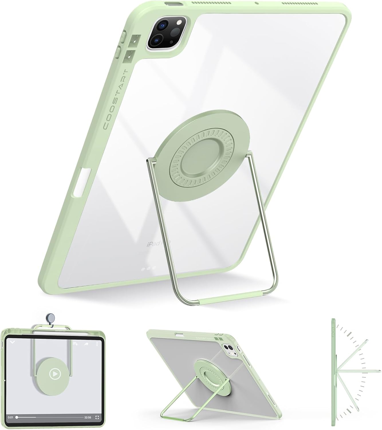 Rotating Case for iPad Pro 11 inch 2024 5th Generation (M4) with Pencil Holder, 360 Degree Rotating Stand for Portrait/Landscape/Hanging Modes, Ultra-Light Protective Case with Stable Stand, Green