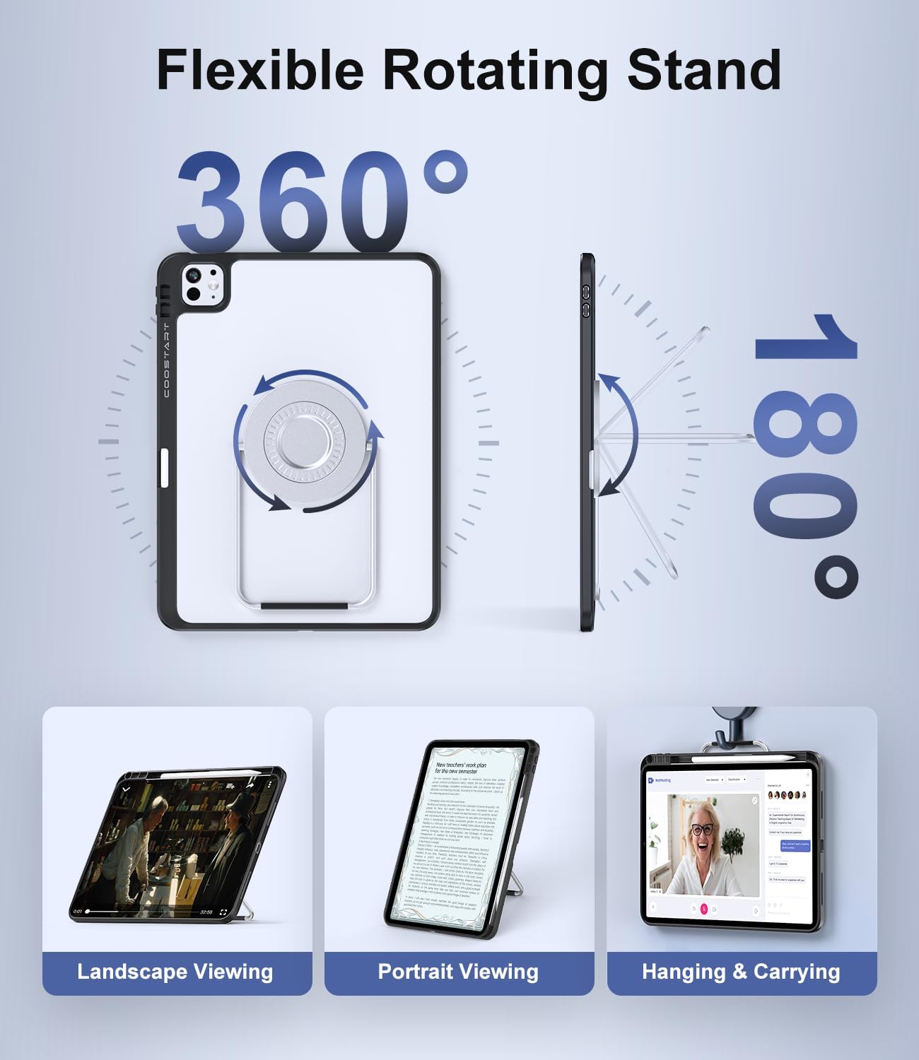 Rotating Case for iPad (A16) 11th Generation 11 Inch 2025, iPad 10th Generation 10.9 Inch 2022 with Pencil Holder, 360 Degree Rotating Stand for Portrait/Landscape Modes, Case with Stand, Black