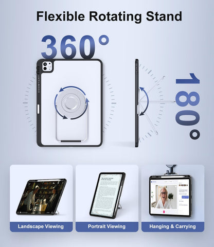 Rotating Case for iPad (A16) 11th Generation 11 Inch 2025, iPad 10th Generation 10.9 Inch 2022 with Pencil Holder, 360 Degree Rotating Stand for Portrait/Landscape Modes, Case with Stand, Black
