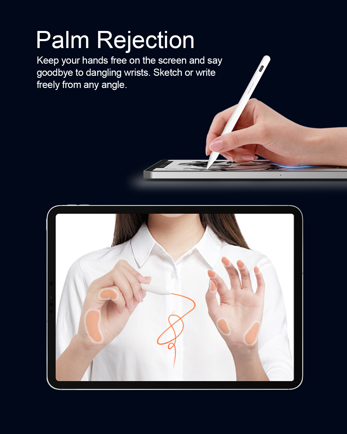Stylus Pen for iPad 9th&10th Generation, Active Pencil for iPad 11/10/9/8/7/6th Gen, Pro 12.9"/11"/M4, Air 3/4/5/M2, Mini 5/6th, No Bluetooth with Palm Rejection, White