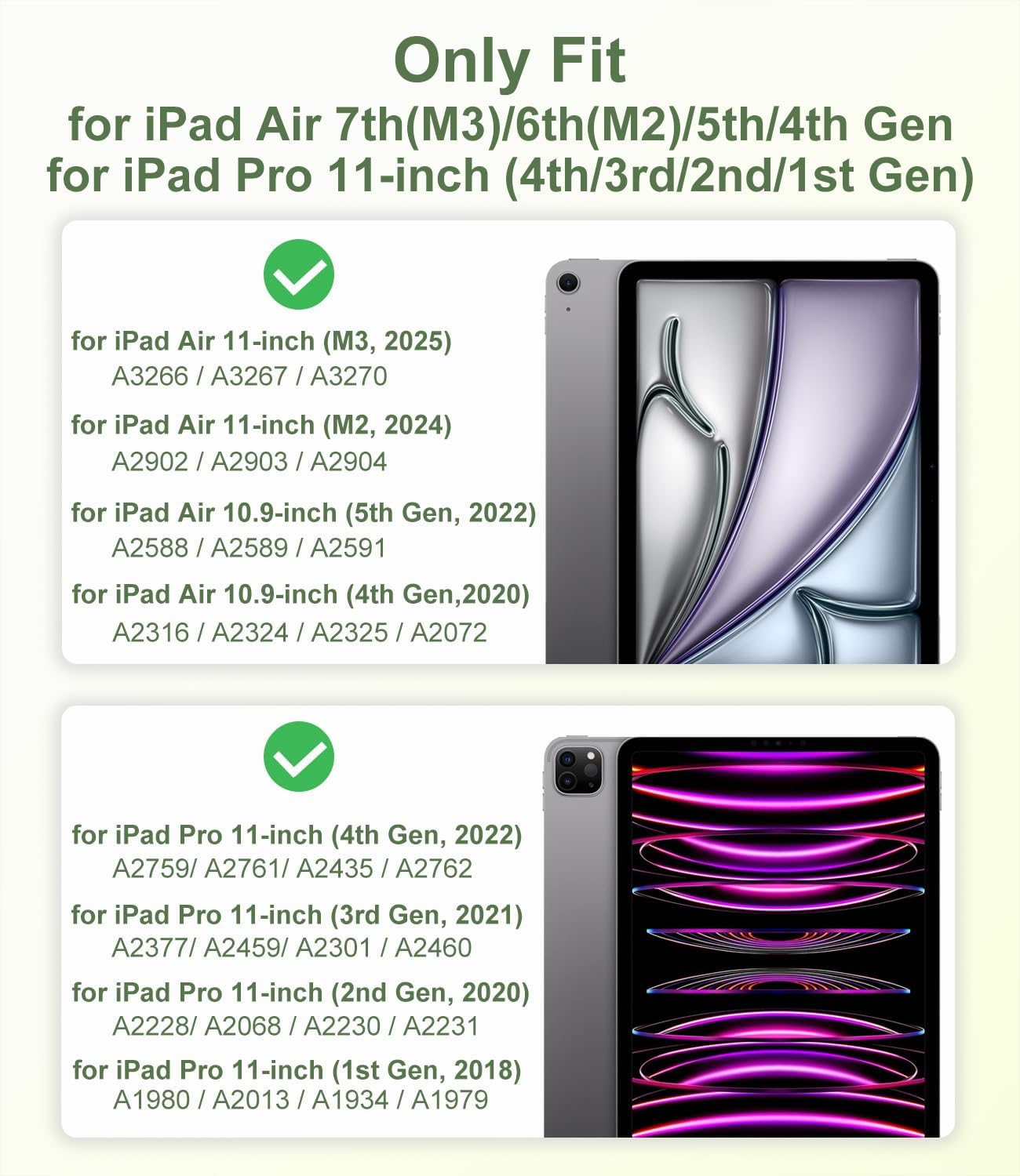 Rotating Case for iPad Air 11 Inch (M3/M2, 2025/2024), iPad Pro 11 Inch (4th/3rd/2nd/1st) & Air 5/4 with Pencil Holder, 360 Degree Rotating Stand for Portrait/Landscape Modes, Case with Stand, Green
