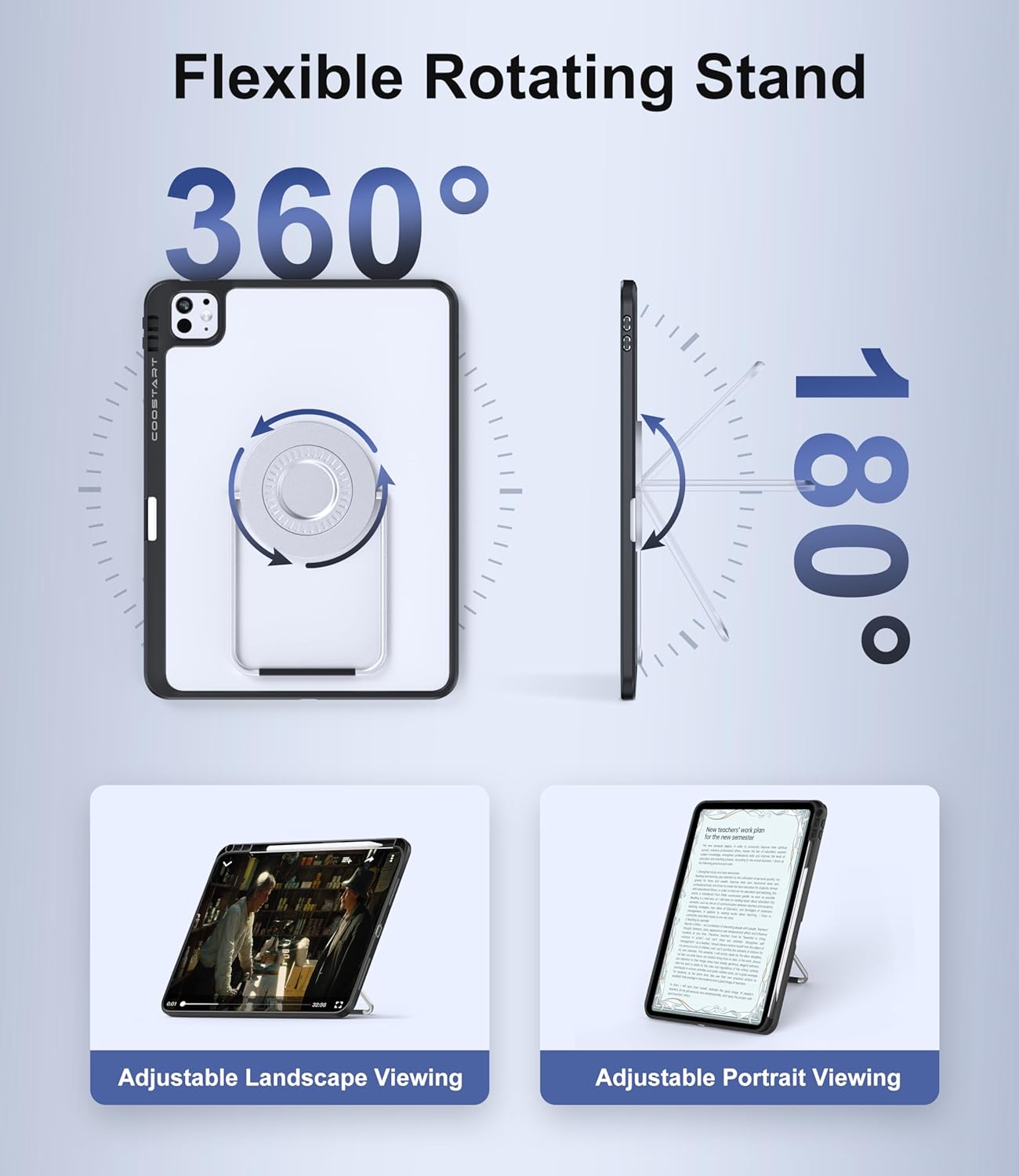 Rotating Case for iPad Air 13 Inch (M3/M2, 2025/2024), iPad Pro 12.9 Inch (6th/5th/4th/3rd Gen) with Pencil Holder, 360 Degree Rotating Stand for Portrait/Landscape Modes, Case with Stand, Black