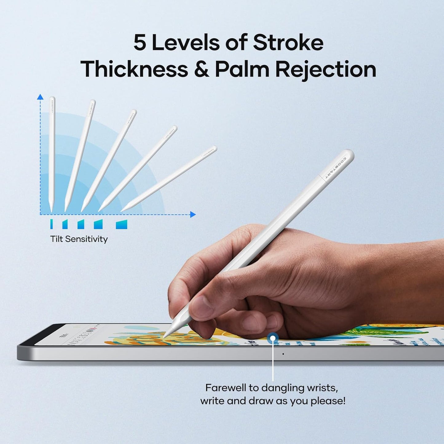 Stylus Pen for iPad 9th&10th Generation, 5 Mins Ultra Fast Charging Active Pencil Work for 2018-2023 iPad Air 3/4/5, iPad 6/7/8/9/10, Mini 5/6, Pro 11"/12.9", White