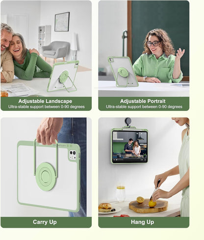 Rotating Case for iPad Air 11 Inch (M3/M2, 2025/2024), iPad Pro 11 Inch (4th/3rd/2nd/1st) & Air 5/4 with Pencil Holder, 360 Degree Rotating Stand for Portrait/Landscape Modes, Case with Stand, Green